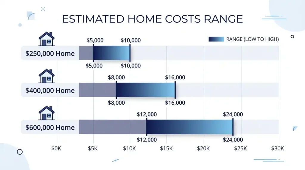 Texas mortgage closing costs by home price comparing $250,000, $400,000, and $600,000 homes