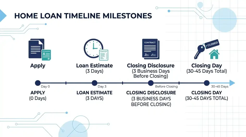 Timeline from Loan Estimate to Closing Disclosure to closing day for a Texas mortgage